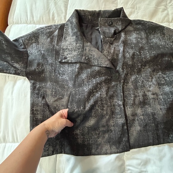 Eileen Fisher- Charcoal Grandeur Jacquard High Collar Blazer Jacket-M - Picture 6 of 8